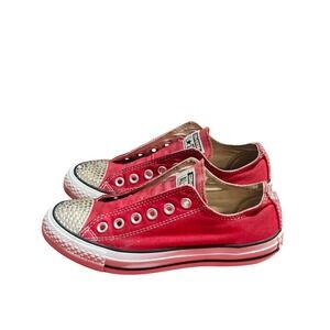 Converse All Star Low Red Rhinestone Sneakers Womens Bling Glam Sparkle Sz 6.5